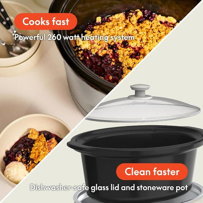 Bella 6.0 Qt Programmable Slow Cooker - Ceramic Nonstick, Adjustable Temp & Cooking Times, Oatmilk