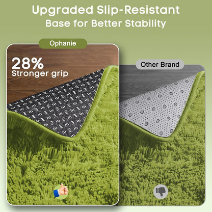 Ophanie Green Shag Area Rug - Soft Fluffy Plush Carpet for Living Room & Bedroom | 5x8 Size