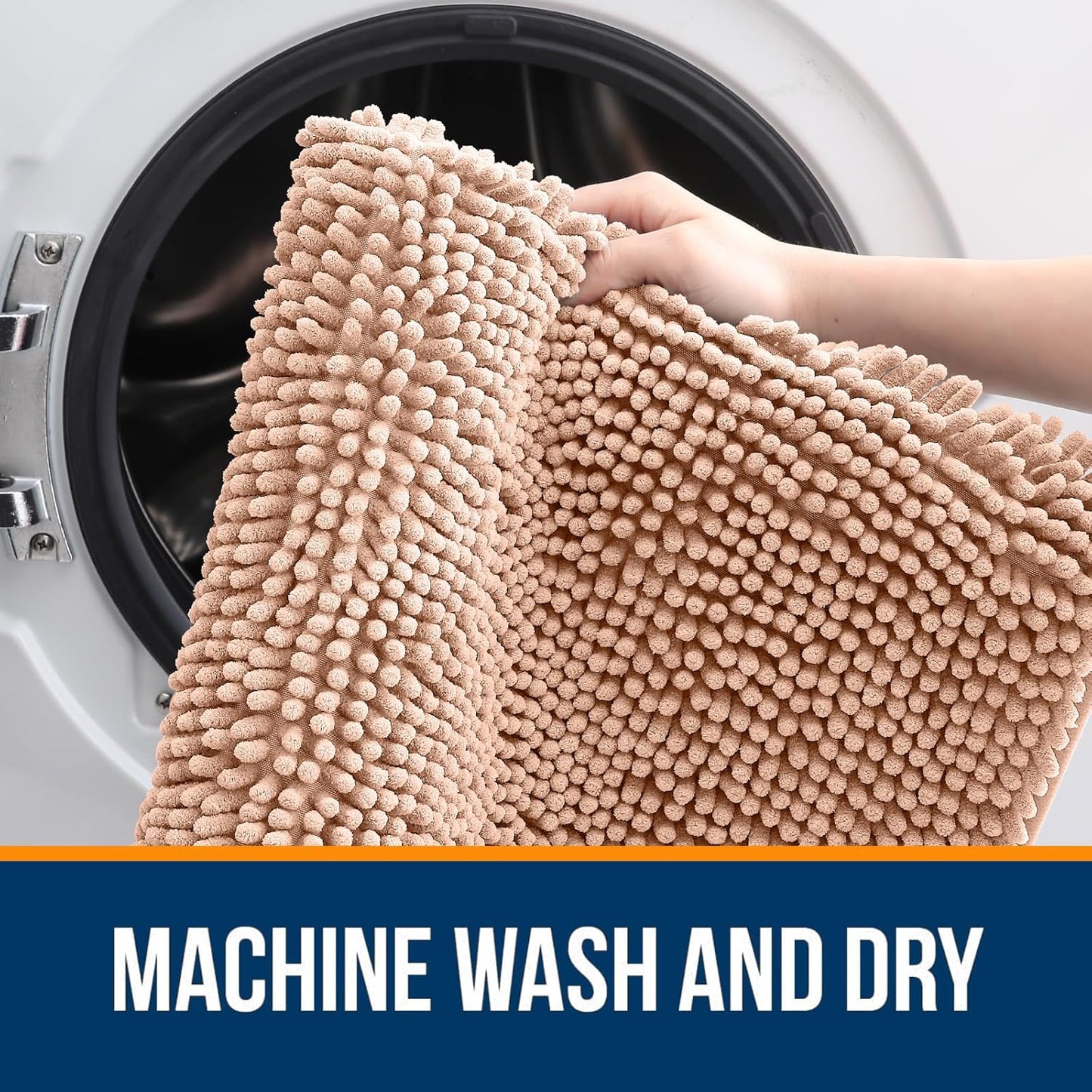 OLANLY Bathroom Runner Rugs - Extra Soft Chenille Bath Mat | Quick-Dry, Machine Washable, 59x20 Inches, Peach