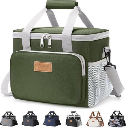 Lifewit Insulated Lunch Bag - Soft Cooler Tote for Adults | Gray & Green, 12-Can Capacity (9L)