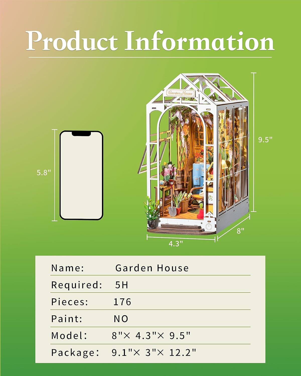 Rolife DIY Book Nook Kit - Garden House Bookshelf Insert | 3D Puzzle Room Decor for All Ages