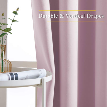 NICETOWN Room Darkening Short Curtains for Kitchen - Thermal Insulated Solid Grommet Top Room Darkening Curtain Panels/Draperies for Bedroom/Cafe (Baby Pink, 1 Pair, 34 x 50 Inch)