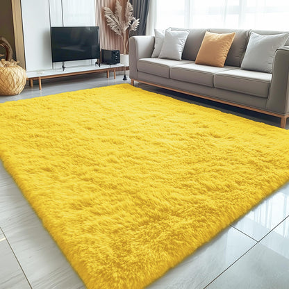 OLANLY 5x7 Machine Washable Large Area Rugs for Living Room, Bedroom, Soft Fluffy Shaggy Bedside Rug, Indoor Floor Carpet for Kids Girls and Boys, Dorms, Nursery, Home Decor Aesthetic, Yellow