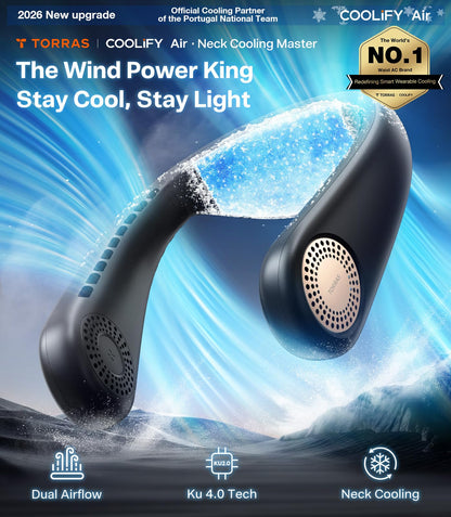 TORRAS COOLiFY Air 2026 Upgraded Neck Fan Air Conditioner, Dual-Airflow Pro Cooling, Ultra Light Portable Fan Rechargeable, Personal Cooling Fan Travel Essentials, Gift for Dad Husband Father, Black