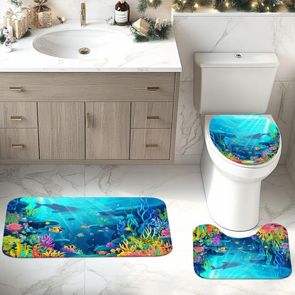 Skiennix Ocean Shower Curtain Set - Tropical Underwater World Design with Non-Slip Bath Rugs | Kids Bathroom Decor