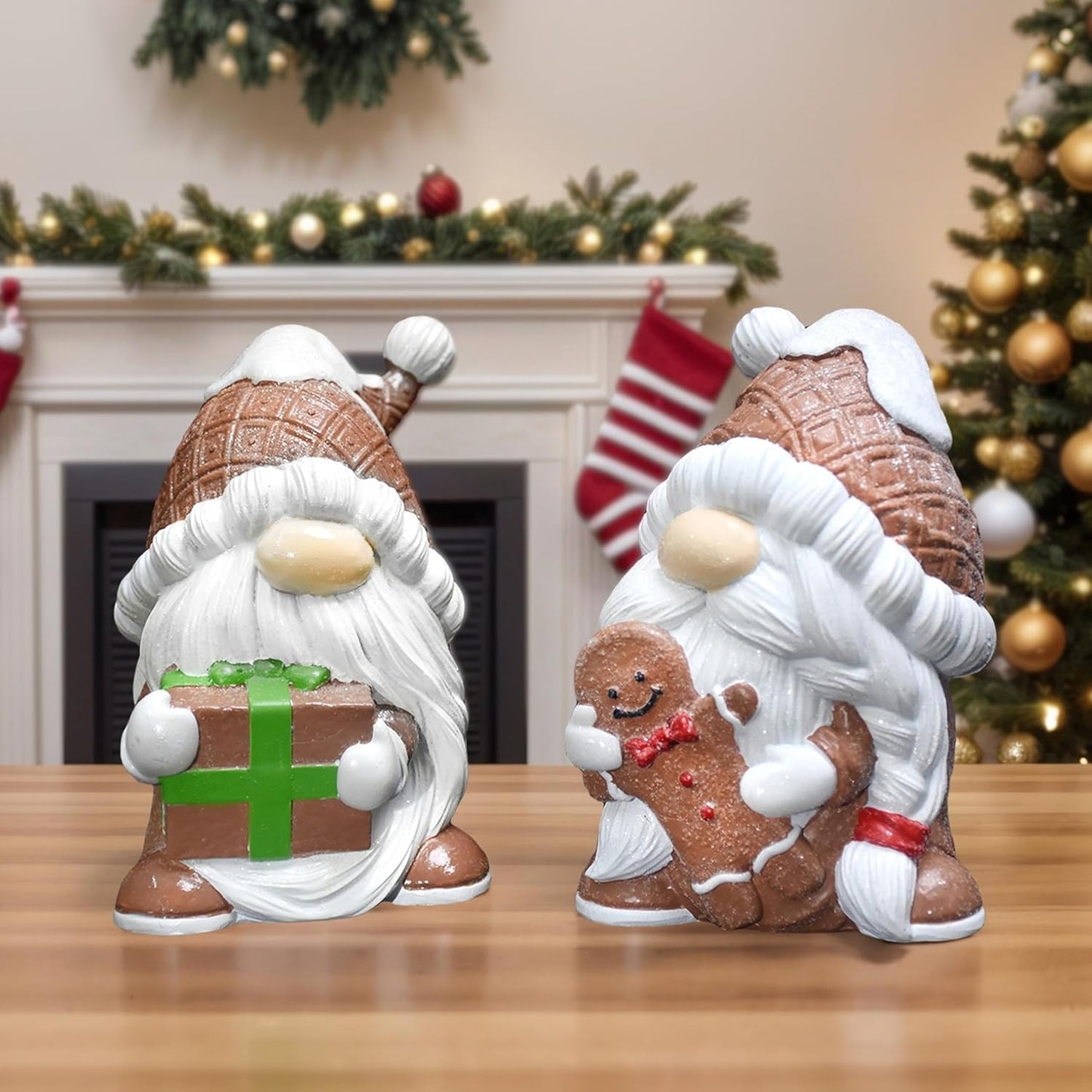Regine Switzerland Gnome Christmas Decorations - 2Pcs Resin Gingerbread Gnomes | 4.5 Inch Table Decor Gifts for Women