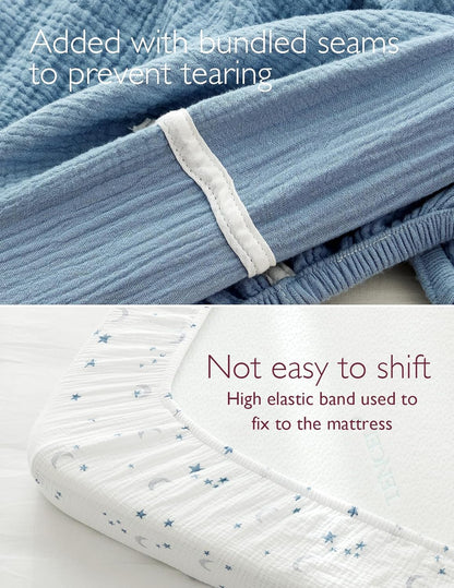 Momcozy Fitted Crib Sheets - Soft Breathable Natural Cotton, 2 Pack, 52"x28", Blue Star Moon Design