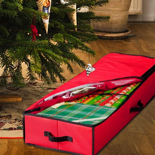 Juegoal Christmas Storage Organizer - 40.5 Inch Gift Wrapping Paper Storage Box with Interior Pockets | Tear-Proof Fabric