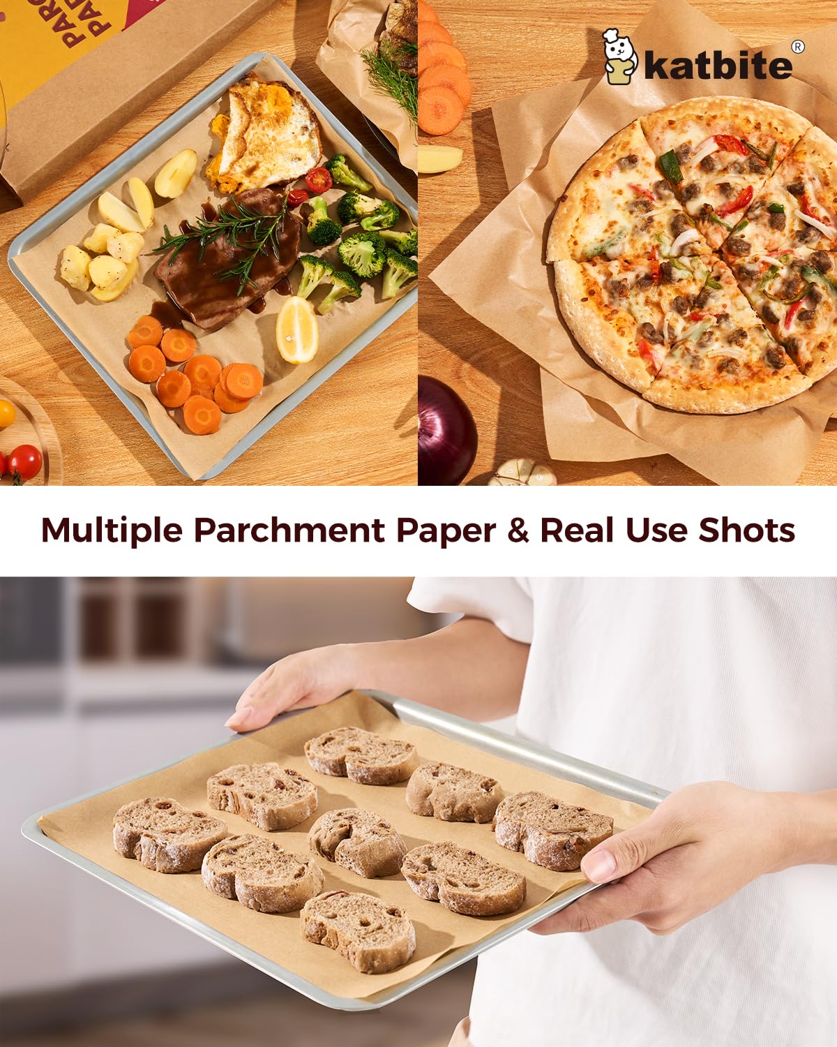 Katbite 200Pcs 12x16 In Unbleached Parchment Paper for Baking, Precut Parchment Paper Sheets, Heavy Duty Flat Baking Paper, Half Sheet Baking Sheets for Baking Cookies, Cooking, Air Fryer, Oven