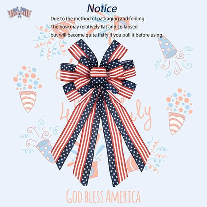 Large Patriotic Bow Wreath by [Brand Name] - 4th of July Decor with American Flag Design | Red & Blue Stars, 11.4x20.8''