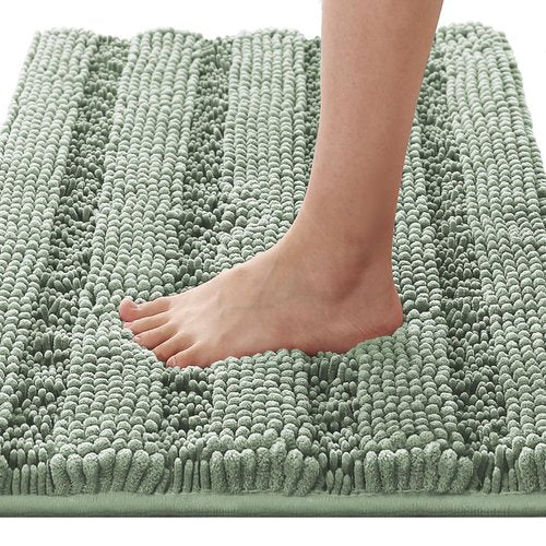 H.VERSAILTEX Bath Rugs for Bathroom Non Slip Bath Mats Extra Thick Chenille Striped Rug 20" x 32" Absorbent Non Skid Fluffy Soft Shaggy Washable Dry Fast Plush Mat for Indoor, Bath Room, Tub - Sage
