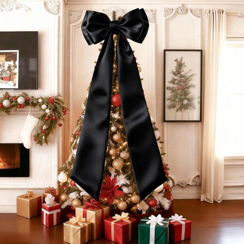 Giant Black Bow Decor - 75x19 Inch Christmas Tree Topper | Elegant Wall Backdrop for Weddings & Parties