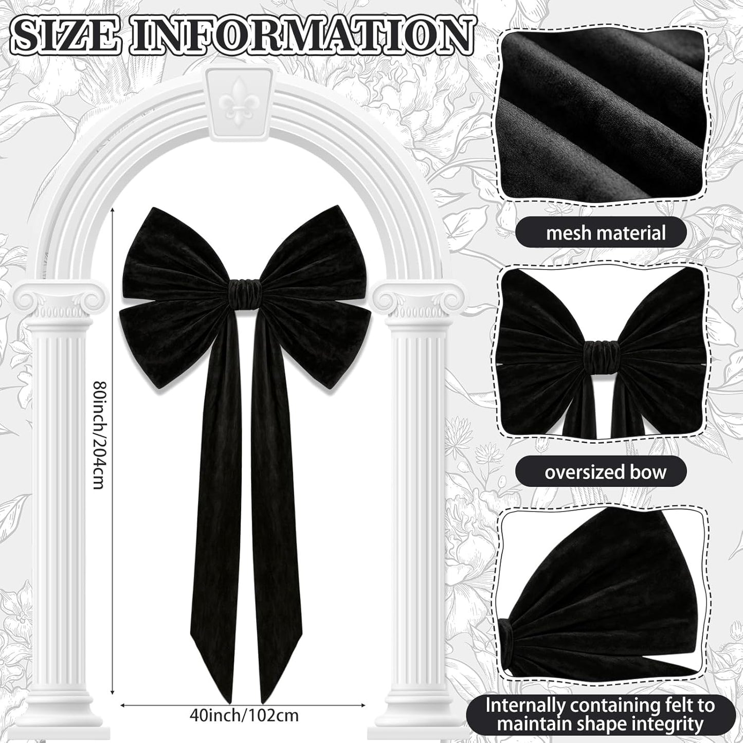 Suncalla Large Black Bows - 40 x 80 Inch Velvet Giant Bow for Wedding & Party Decorations