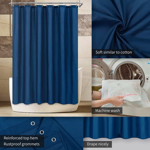 ALYVIA SPRING Long Fabric Shower Curtain Liner Waterproof - 72" x 74", Soft & Lightweight Longer Shower Curtain with 3 Magnets, Machine Washable - 72x74, Navy