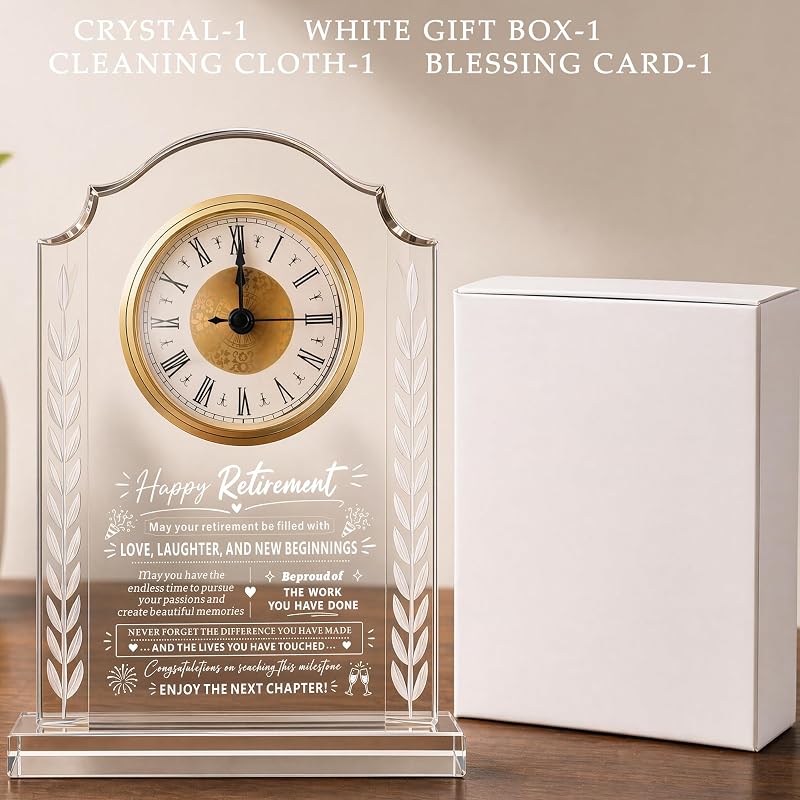 Retirement Gift - Crystal Clock Plaque for Women and Men - Variation: Retirement Gift