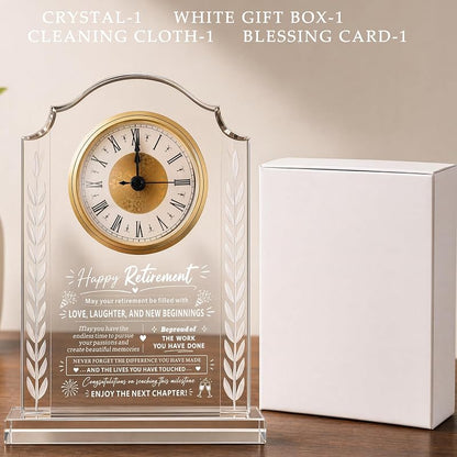 Retirement Gift - Crystal Clock Plaque for Women and Men - Variation: Retirement Gift
