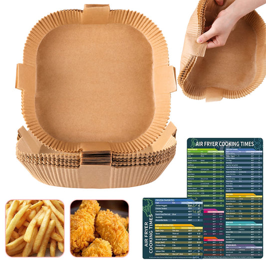 Air Fryer Disposable Paper Liner, Square Parchment Cooking Non-Stick, Baking Roasting Food Grade Paper for Air Fryer, Microwave Oven, Frying Pan, Oil-proof, Water-proof (200PCS 6.3 Inch Natural)