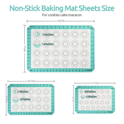 U-Taste 446ºF Heat Resistant Macaron Silicone Baking Mat, Non Stick Reusable Cookies Pastry Sheet Liner with Edge Enhancement Circle Measurement (Half/Jelly Roll/Quarter Sheets Size, Aqua Sky)