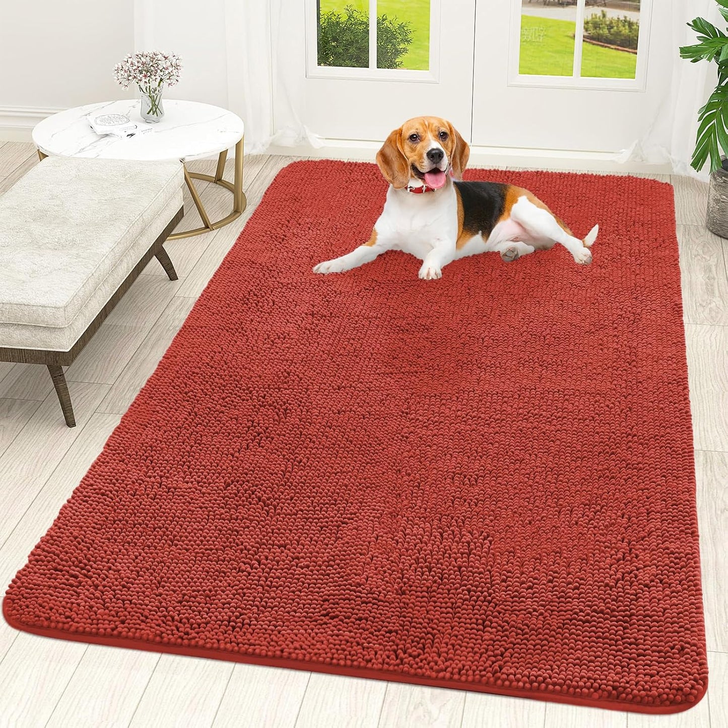 OLANLY Dog Door Mat - Absorbent Non-Slip Washable Doormat for Muddy Paws | 59x35, Maple Red