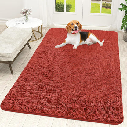 OLANLY Dog Door Mat - Absorbent Non-Slip Washable Doormat for Muddy Paws | 59x35, Maple Red