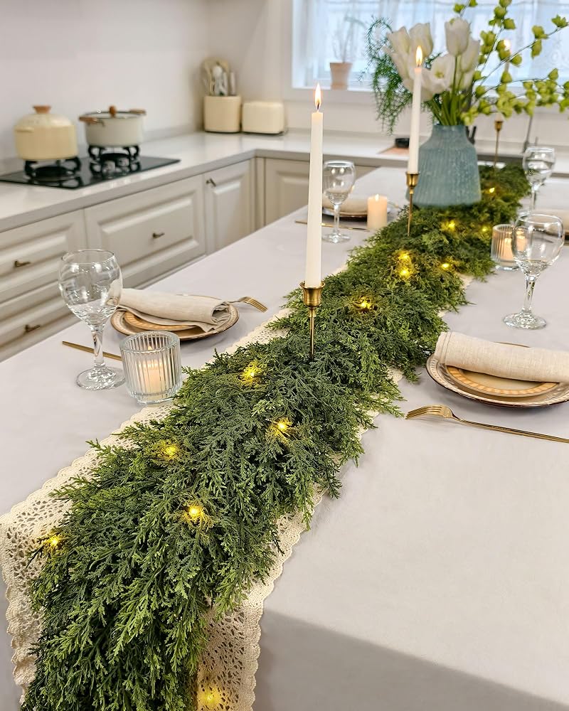 6ft Cedar Christmas Garland with 20 LEDs & Timer - Cedar-A+6 ft