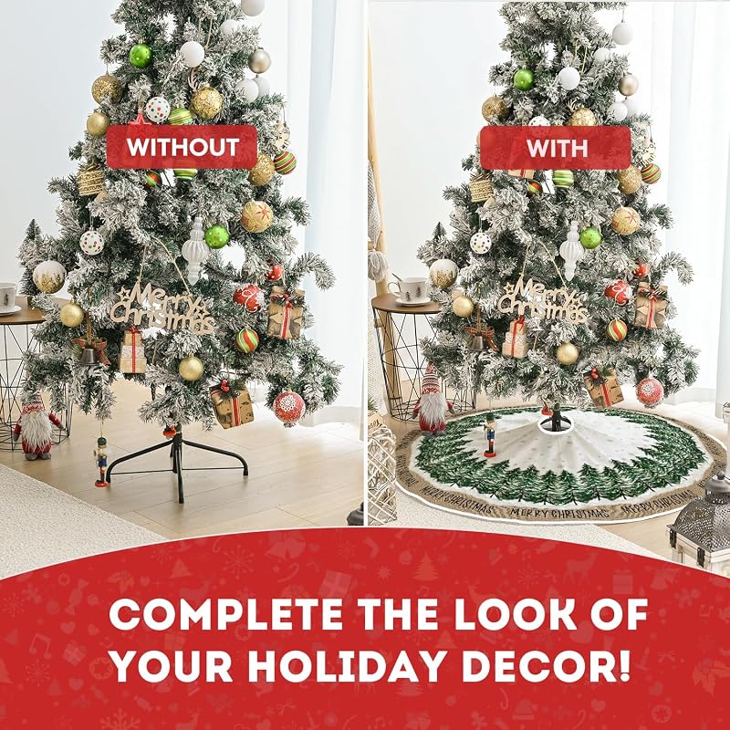 Snowflake Christmas Tree Skirt 48-Inch – Durable Polyester, Double Layer
