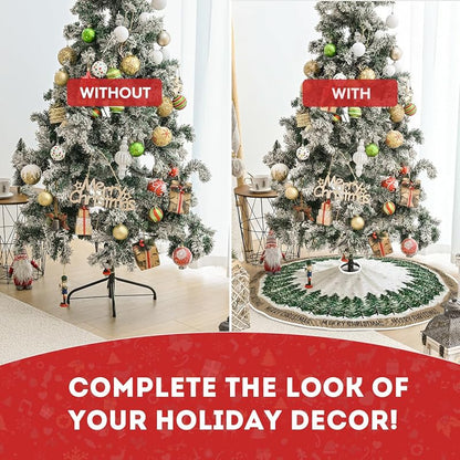 Snowflake Christmas Tree Skirt 48-Inch – Durable Polyester, Double Layer