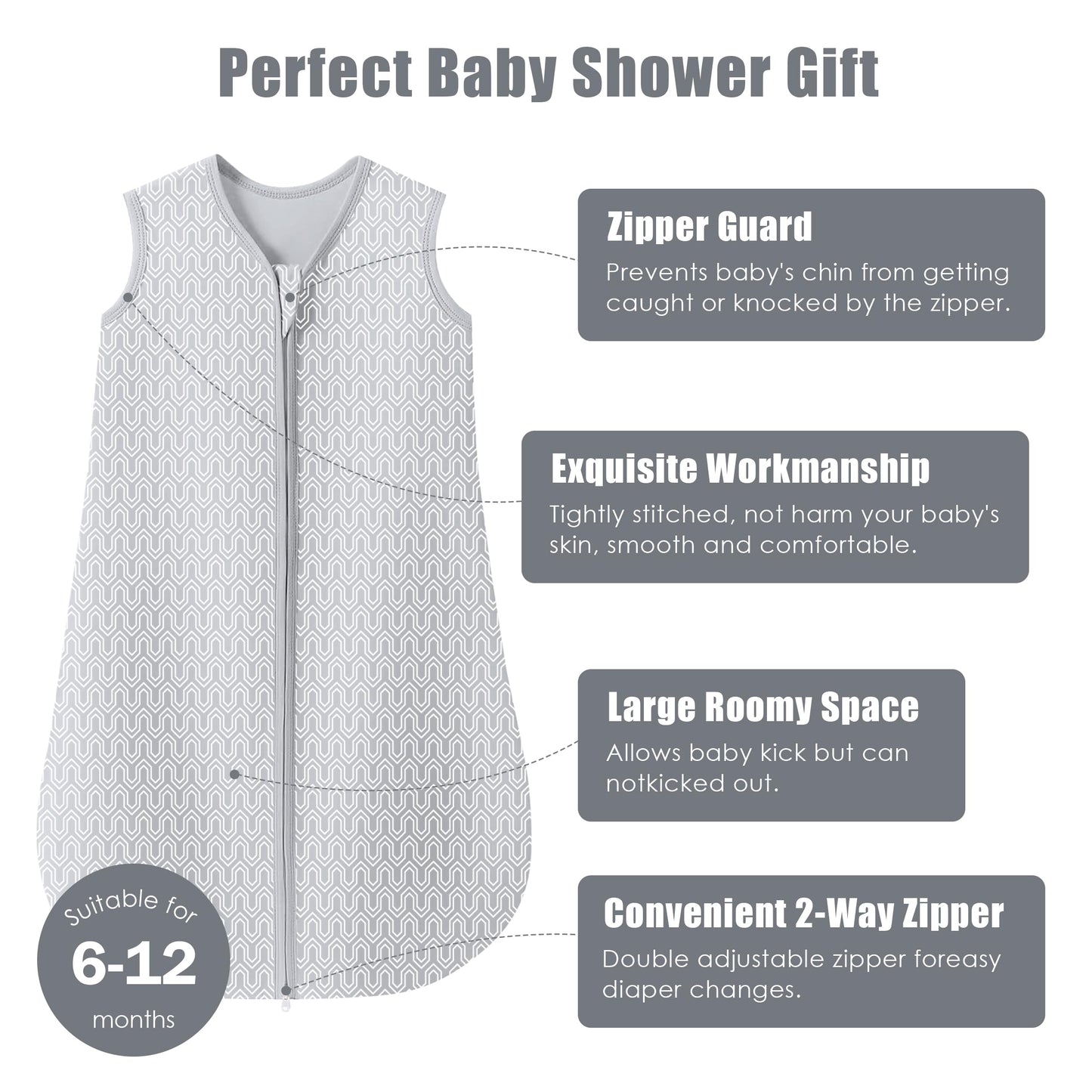 SWEET DOLPHIN Baby Sleep Sack 0-6 Months - 100% Cotton 2-Way Zipper TOG 0.5 Infant Wearable Blanket, Newborn Essentials Toddler 3 Pack Sleeping Sacks - Grey