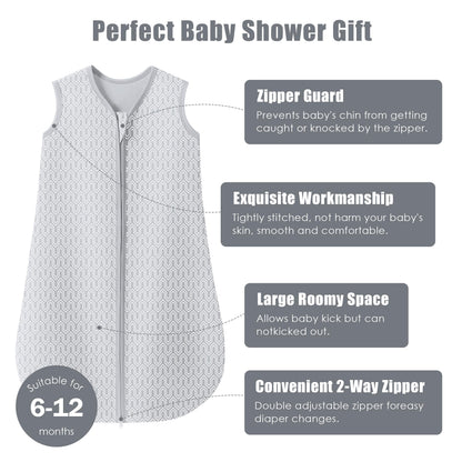 SWEET DOLPHIN Baby Sleep Sack 0-6 Months - 100% Cotton 2-Way Zipper TOG 0.5 Infant Wearable Blanket, Newborn Essentials Toddler 3 Pack Sleeping Sacks - Grey