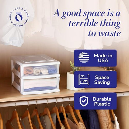 HOMZ 2-Pack Storage Cart - Clear Plastic Drawers, 14.25" Wide, White Frame | Versatile Organizing Solution for Home & Office