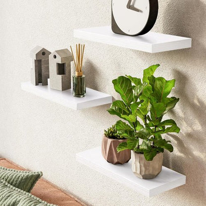 BAYKA Floating Wall Shelves - Rustic Wood Storage Solution for Home Decor | Set of 3, 15.7in, White