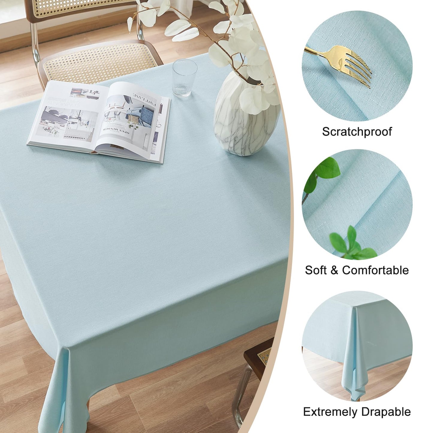 AUSSPVOCT Textured Linen Tablecloth Rectangle 52x70 Water Resistant Spill-Proof Wipeable Light Blue Table Cloth Wrinkle Free Fabric Dining Table Cover for Birthday Party Farmhouse kitchen Tablecloths