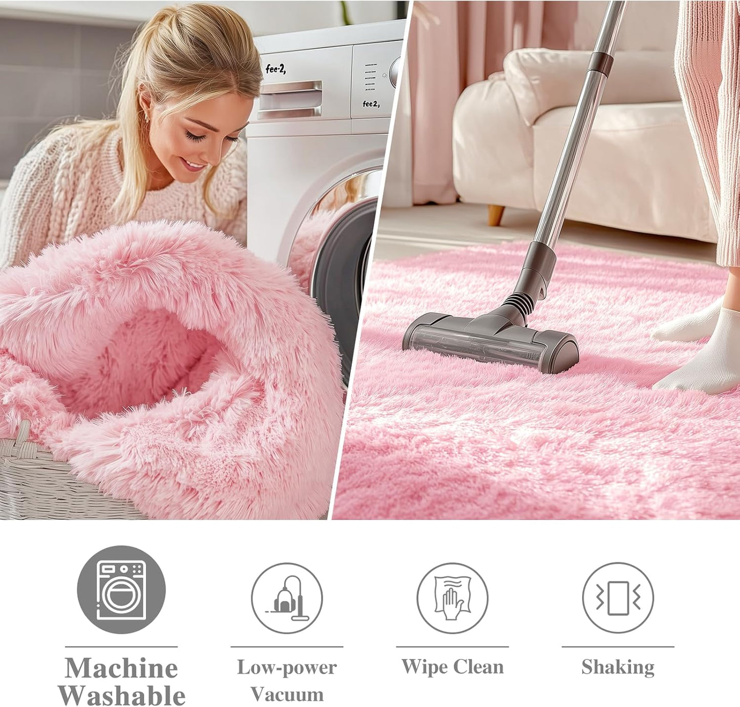 OLANLY Pink Round Rug - Soft, Fluffy Shaggy Carpet | 3 ft Machine Washable Area Rug for Bedroom & Nursery