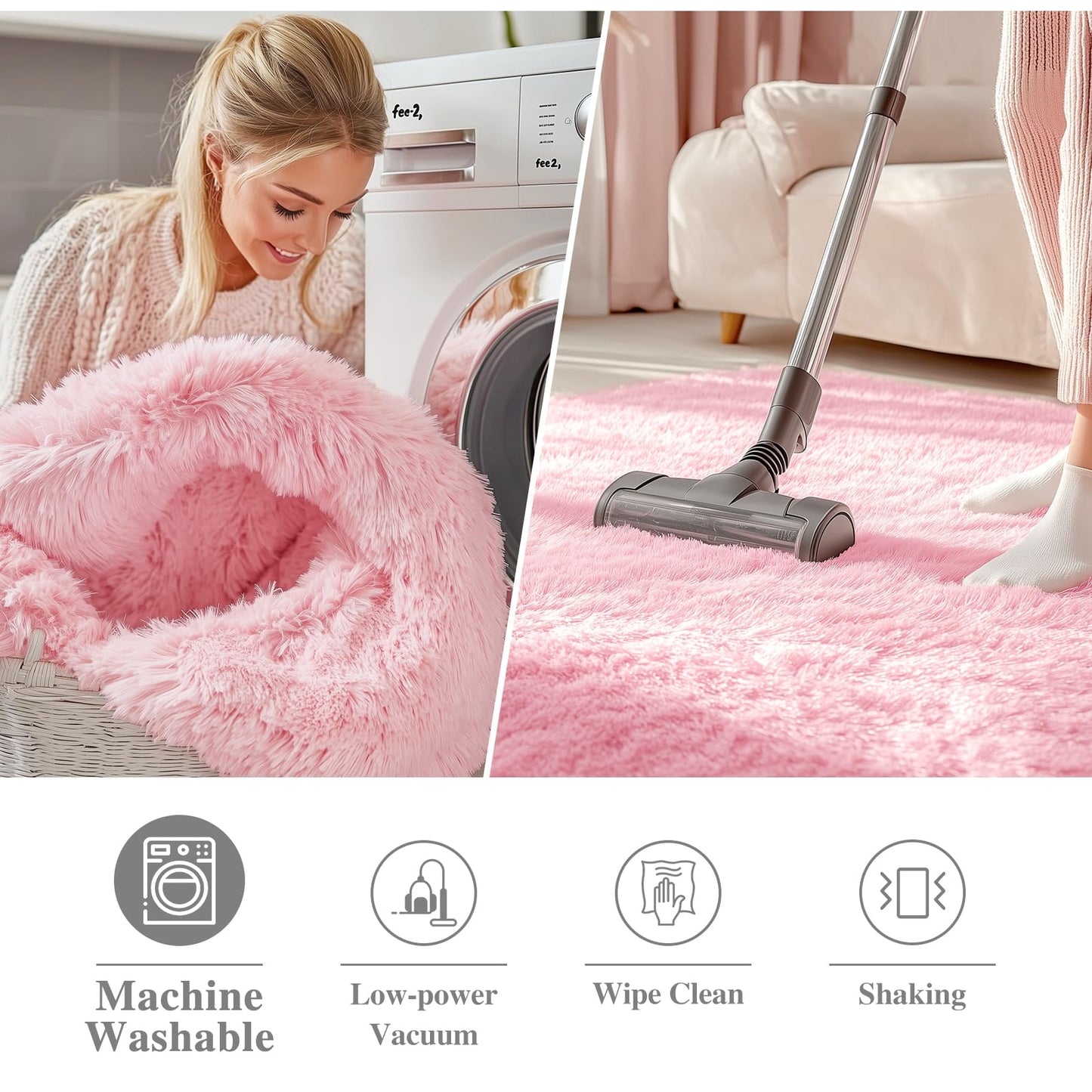 OLANLY Pink Round Rugs for Bedroom - Machine Washable, 7 ft Circle Area Rugs for Living Room, Soft and Fluffy Shaggy Carpet for Teen Girls and Boys, Nursery Rooms, Dorms, Home Decor Aesthetic
