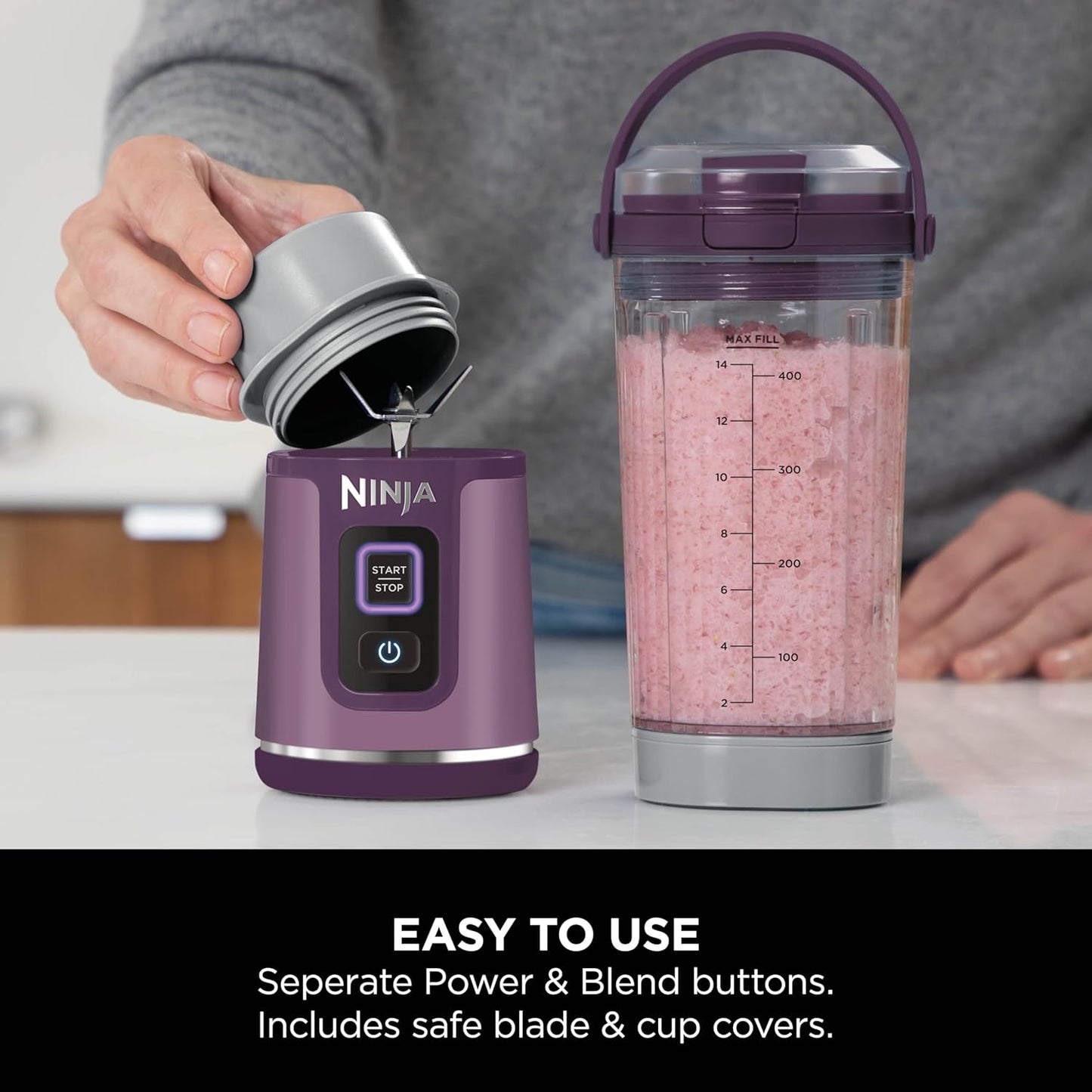 Ninja BC151PR Blast Portable Blender - Cordless 18oz Personal Blender for Smoothies & Shakes | BPA Free, USB-C Rechargeable