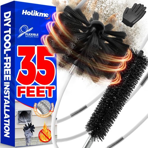 Holikme Dryer Vent Cleaner Kit - 35 Feet Flexible Lint Brush with Drill Attachment & Chimney Brushes