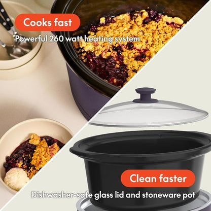 Bella 6.0 Qt Programmable Slow Cooker - Ceramic Nonstick, Adjustable Temp & Cooking Times | Dishwasher Safe, Plum