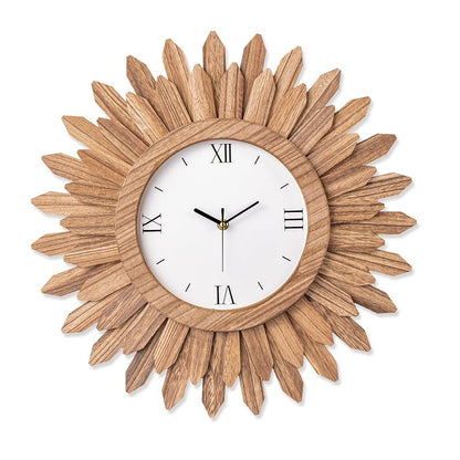 18 Inch Large Wall Clock - Silent Battery Operated Boho Sunburst Rustic Wood with Roman Numerals - Variation: Rustic Brown+18 inch