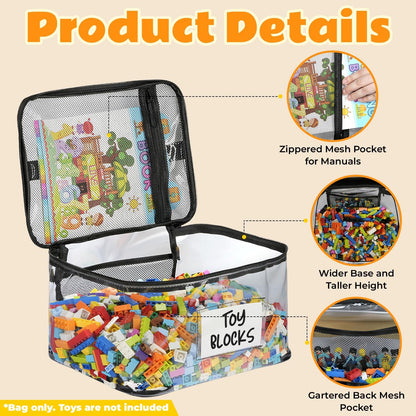 Skiennix Extra Large Toy Storage Bags - 6-Pack Reusable Clear TPU Waterproof Organizers for Kids' Toys, Games & More