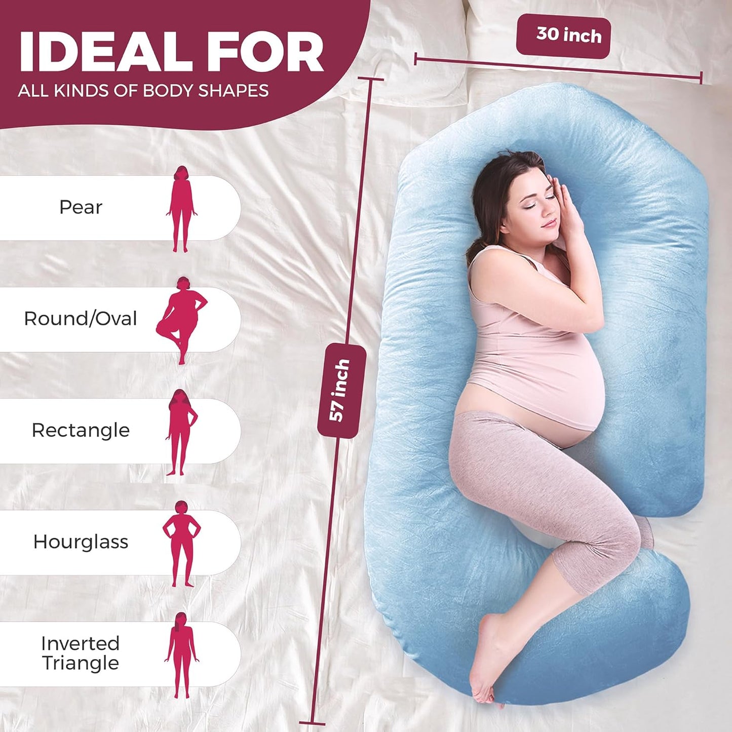 PILLANI Pregnancy Pillow - V C U Shaped 57-Inch Full Body Support with Removable Washable Cover | Cooling Maternity Comfort