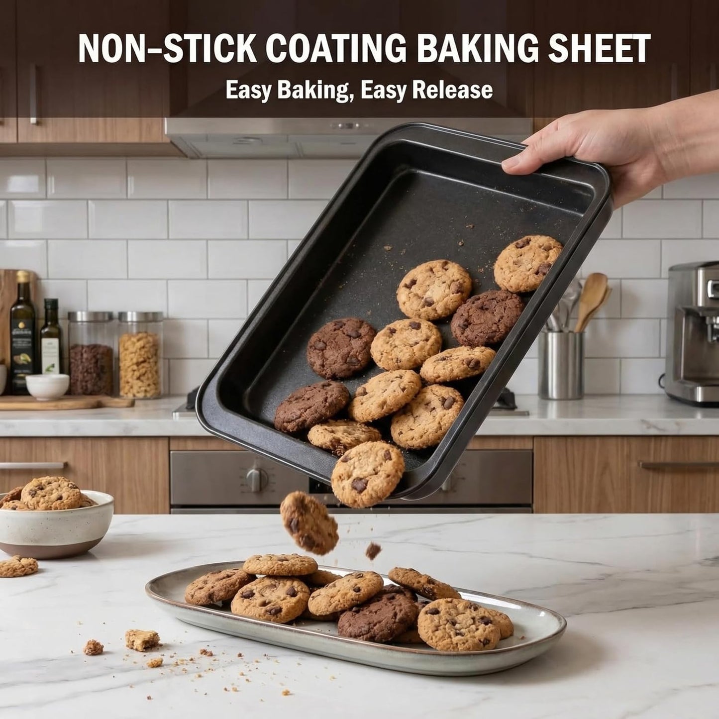 Skiennix Nonstick Baking Sheet Pan Set of 3 - Stackable, Rust & Warp Resistant, Easy Clean Black