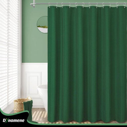 Dynamene Stall Fabric Shower Curtain - 54x78 inch Long Waffle Weave Weighted Thick Cloth Shower Curtains for Bathroom,Heavy Duty Hotel Spa Luxury Bath Curtain Set with 10 Plastic Hooks, Dark Green