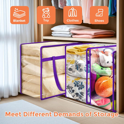 Budding Joy Clear Zippered Storage Bags - 6 Pack 40L Closet Organizers for Bedding, Clothes & Toys