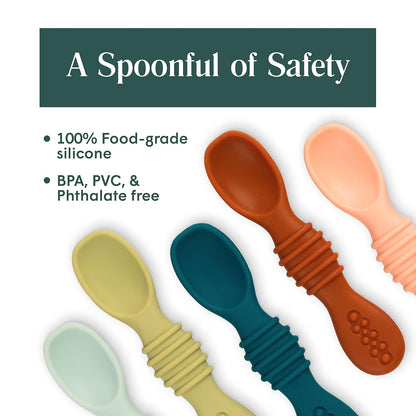 Simka Rose Silicone Baby Spoons - Self Feeding 6 Pack for Infants & Toddlers | Easy on Gums, Dishwasher Safe