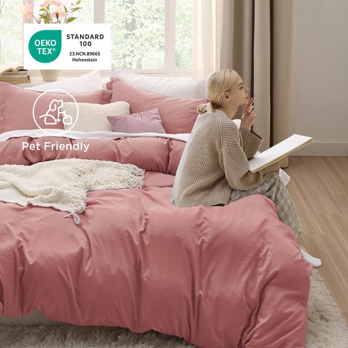 Bedsure Pink Clay Duvet Cover Twin/Twin XL Size - 2 Pieces Prewashed Polyester Extra Soft Bedding Set, Includes 1 Twin Duvet Cover 68''x90'' with Zipper Closure & 1 Pillow Sham, No Comforter
