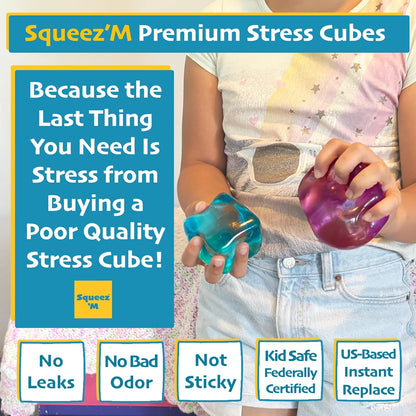 Premium Squeez'M Cube - 35% Larger Sensory Fidget Toy for Stress Relief & Focus | Colorful & Durable, ASTM Certified 3+