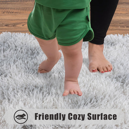 Skiennix Ultra Soft Runner Rug - Non-Slip Rubber Backing & Thick Memory Sponge | 2x3 Feet Light Grey Shag Area Rug