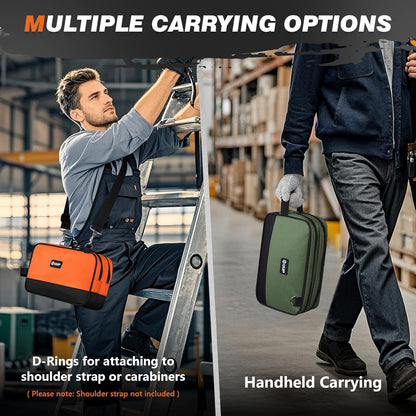 Zipper Tool Pouch 2-Pack by [Brand Name] | 12" Small Tool Bag with 2 Compartments for Easy Organization - Orange/Green