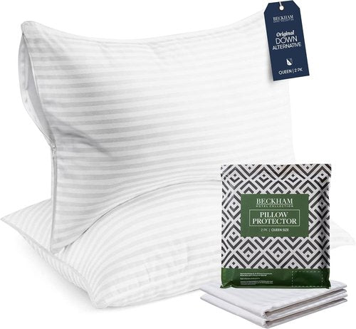 Beckham Hotel Collection Queen Size Pillows - Set of 2 with Soft, Hypoallergenic Protectors