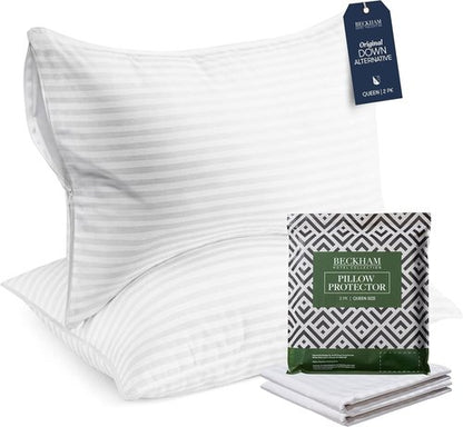 Beckham Hotel Collection Queen Size Pillows - Set of 2 with Soft, Hypoallergenic Protectors